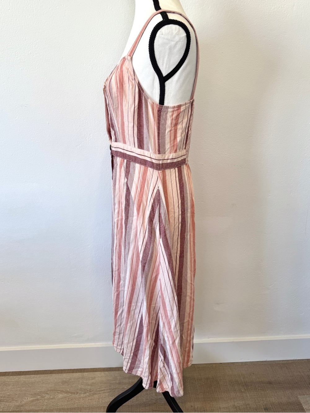 ANA Striped Midi Dress Small Pink Purple Button Front Tie Back Sundress A-Line - Picture 4 of 11